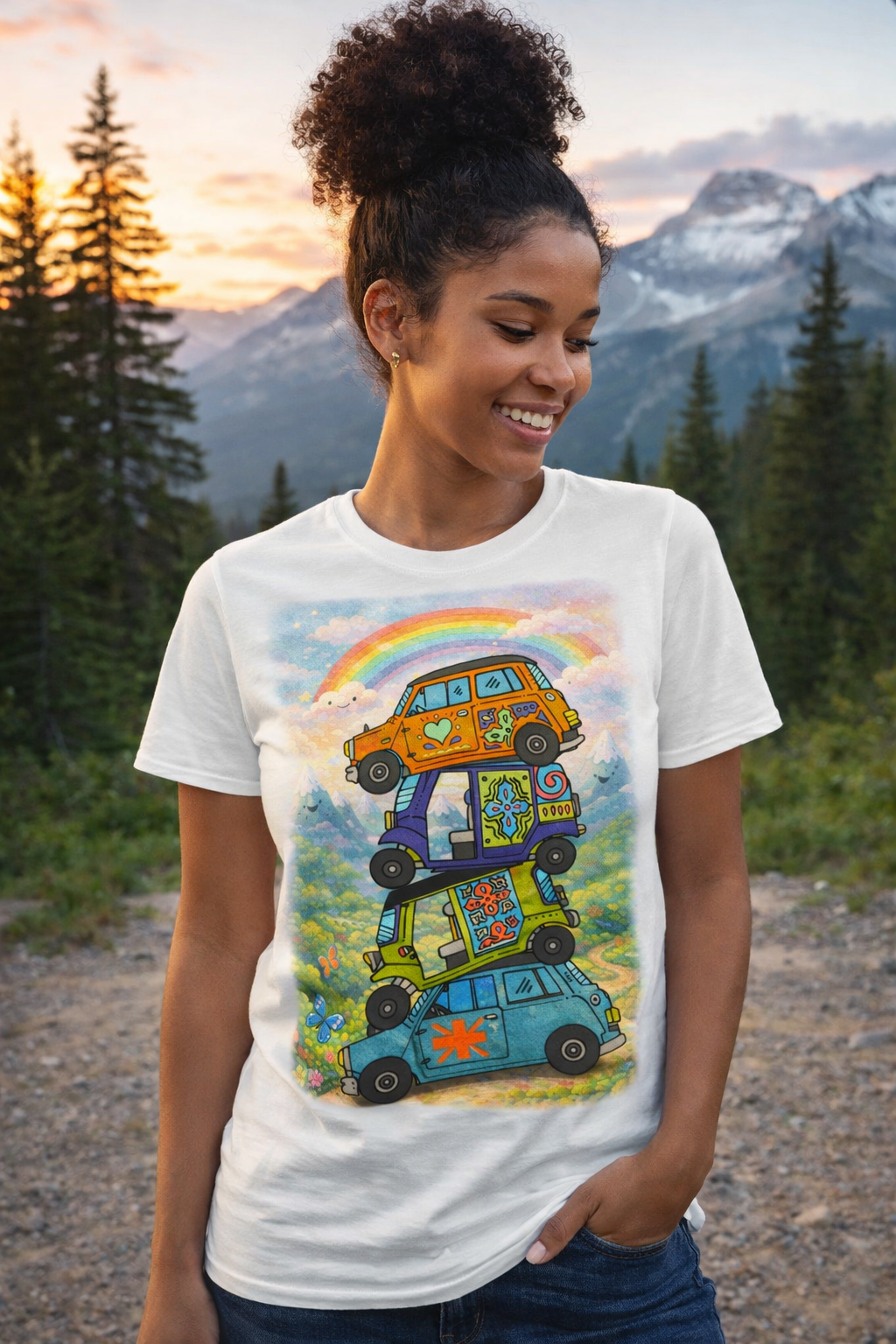 Retro Rainbow Camper Van Graphic T-Shirt