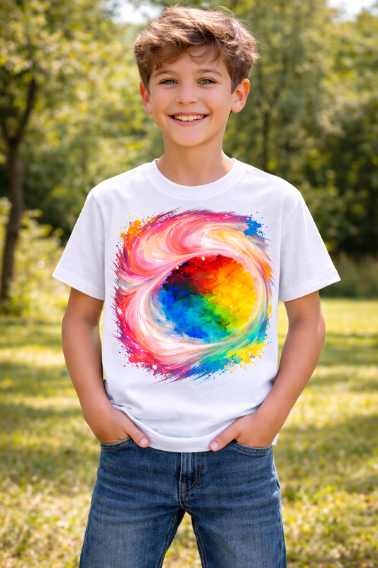 Rainbow Swirl Art Kids Graphic T-Shirt