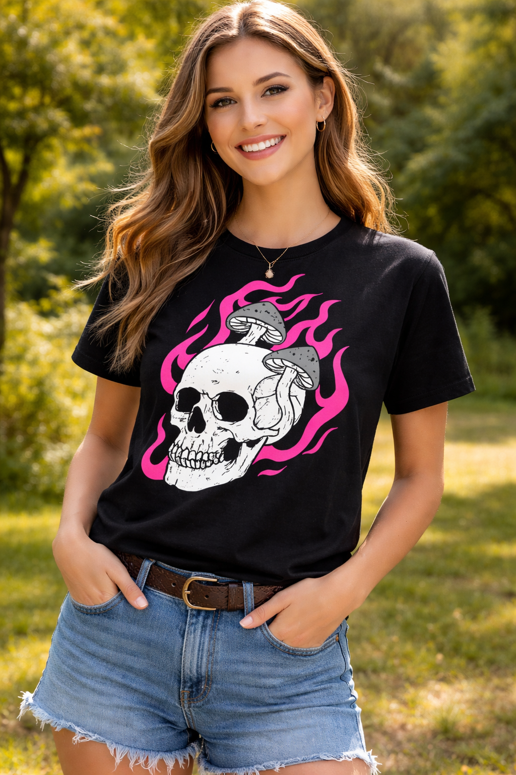 Psychedelic Skull Mushroom Graphic T-Shirt