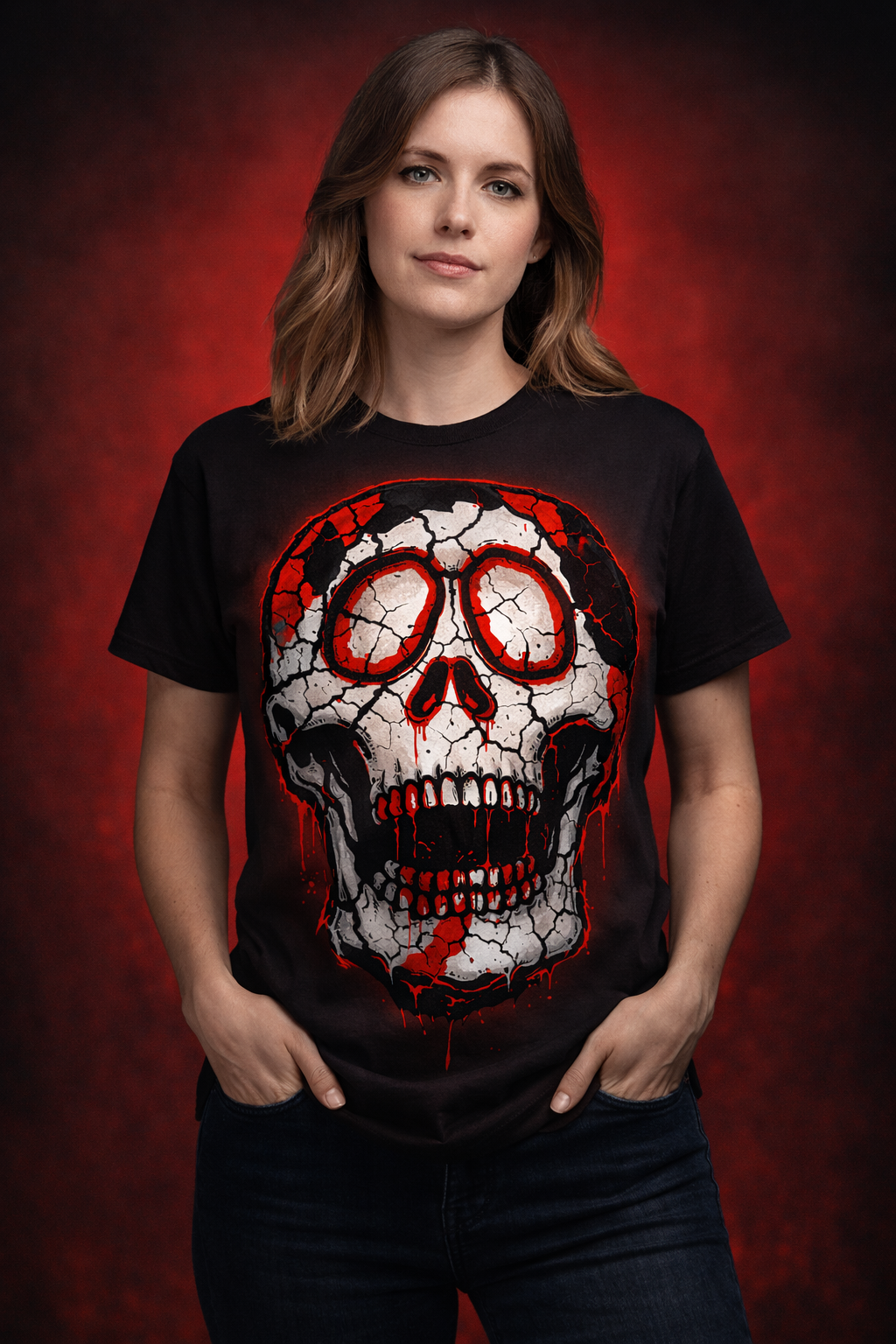 Cracked Gothic Skull Graphic T-Shirt