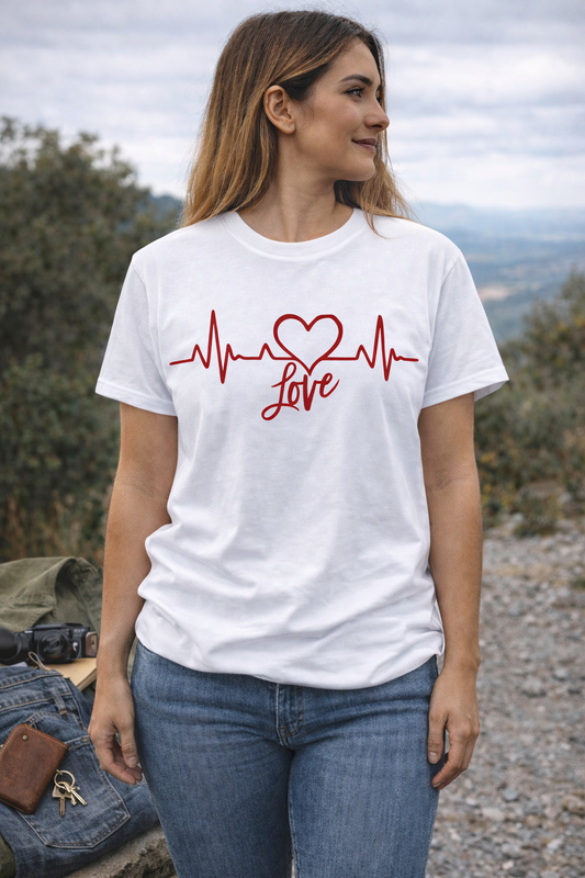 Heartbeat Love T-Shirt – Minimal Heart Pulse Graphic T-Shirt