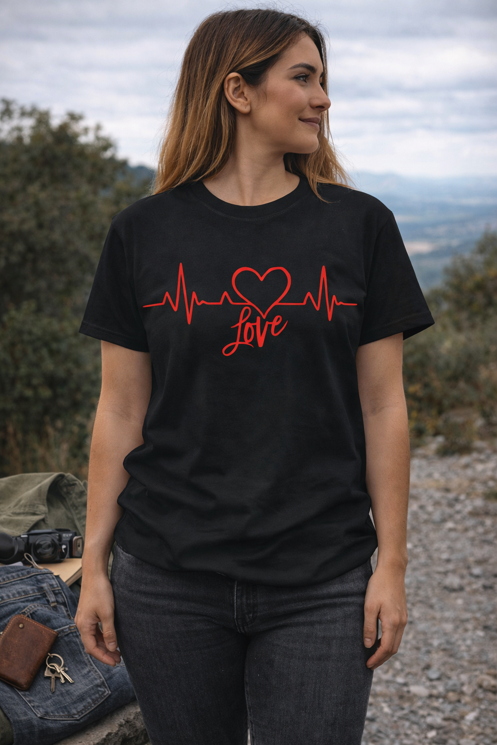 Heartbeat Love T-Shirt – Minimal Heart Pulse Graphic T-Shirt