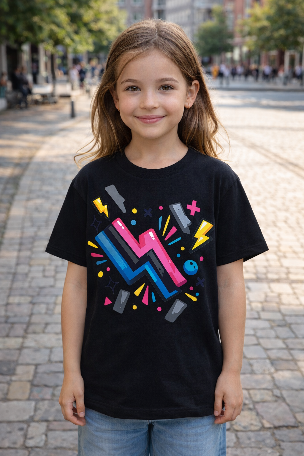 Kids Electric Vibes Abstract Lightning Short Sleeve T-Shirt