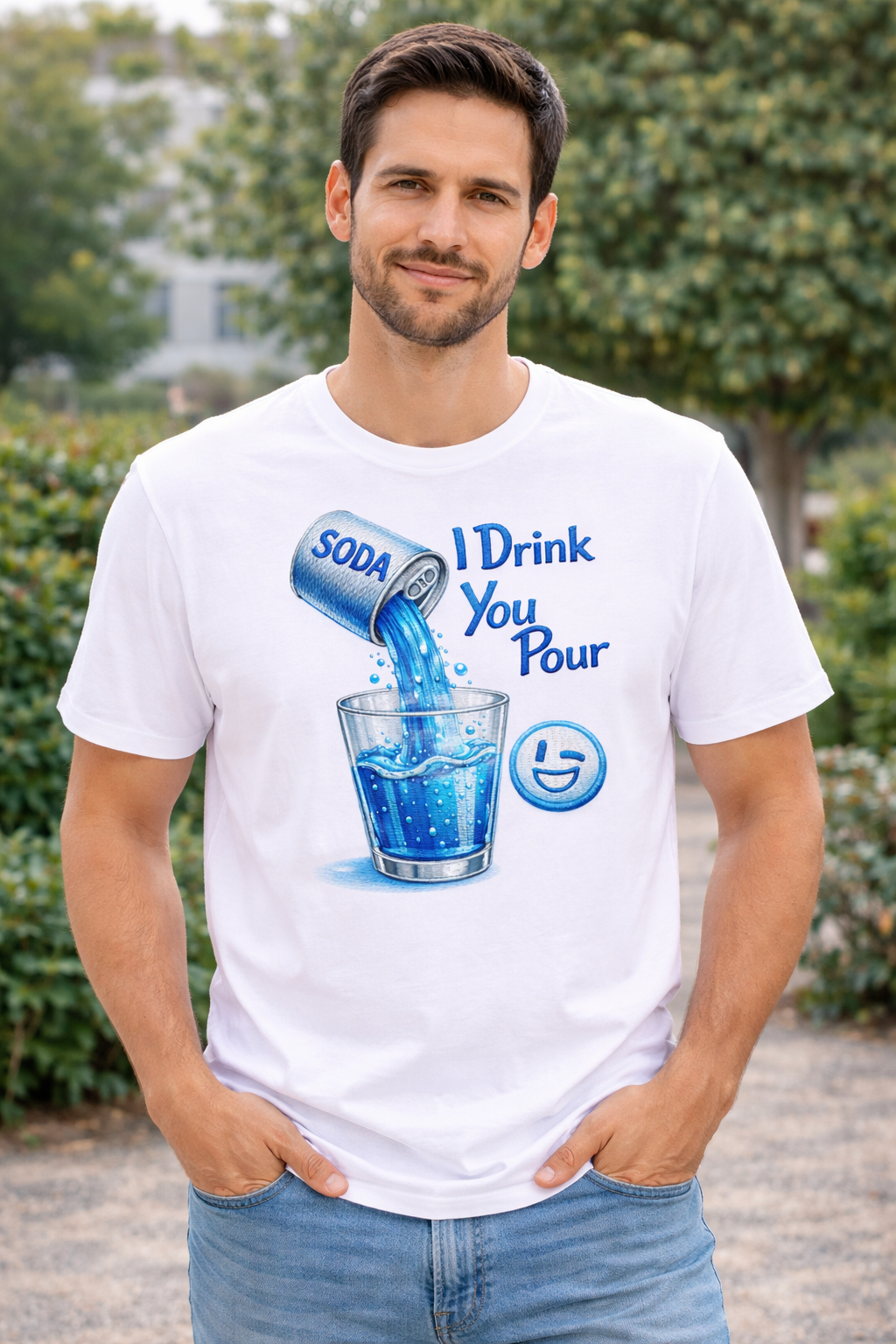 I Drink What You Pour T-Shirt – Funny Soda Graphic Tee with Emoji Vibes
