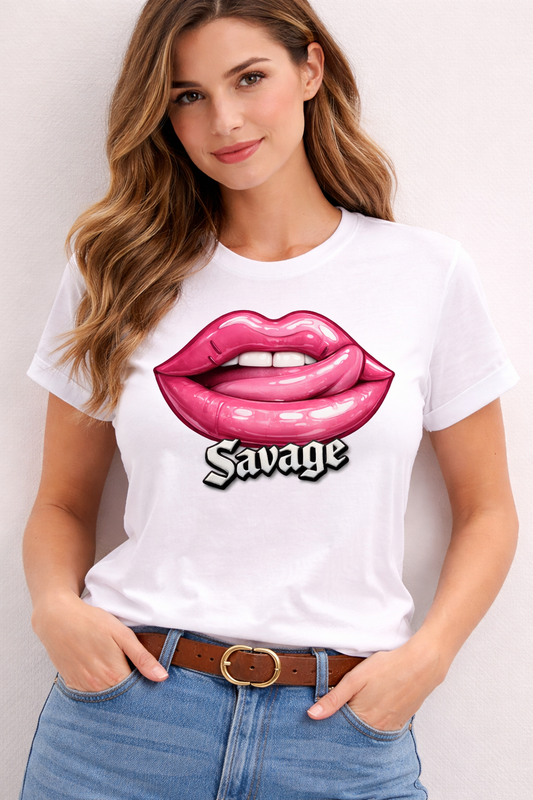 Savage Lips Statement Tee – Bold Pink Graphic T-Shirt for Confident Style