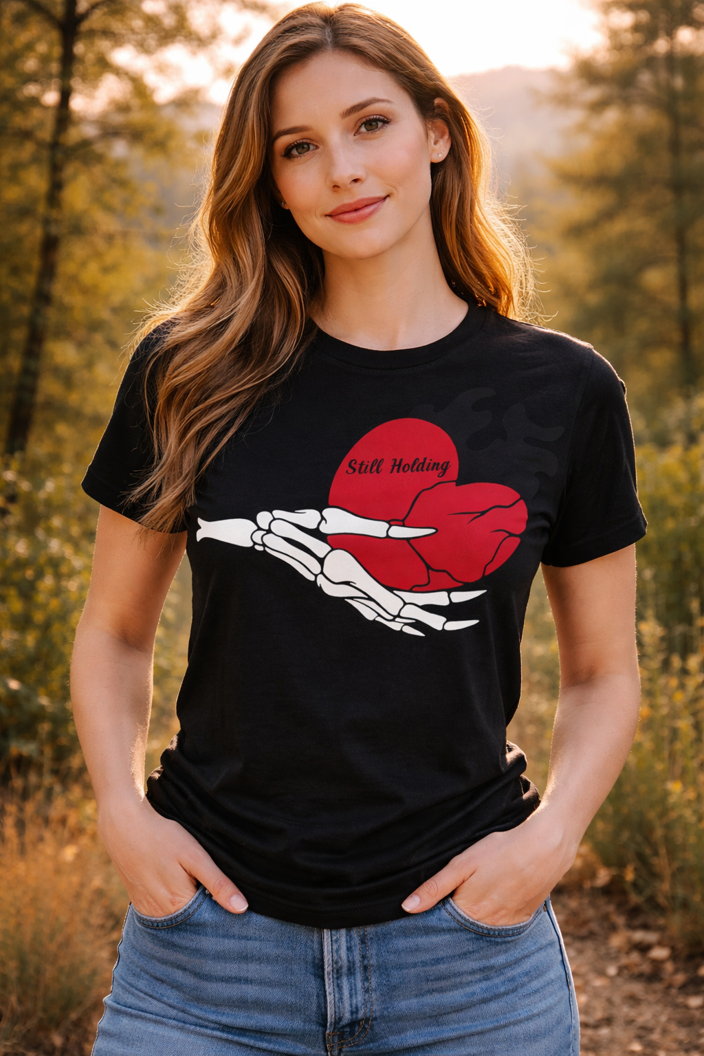 Still Holding On To Love Skeleton Heart Graphic T-Shirt (Copy)